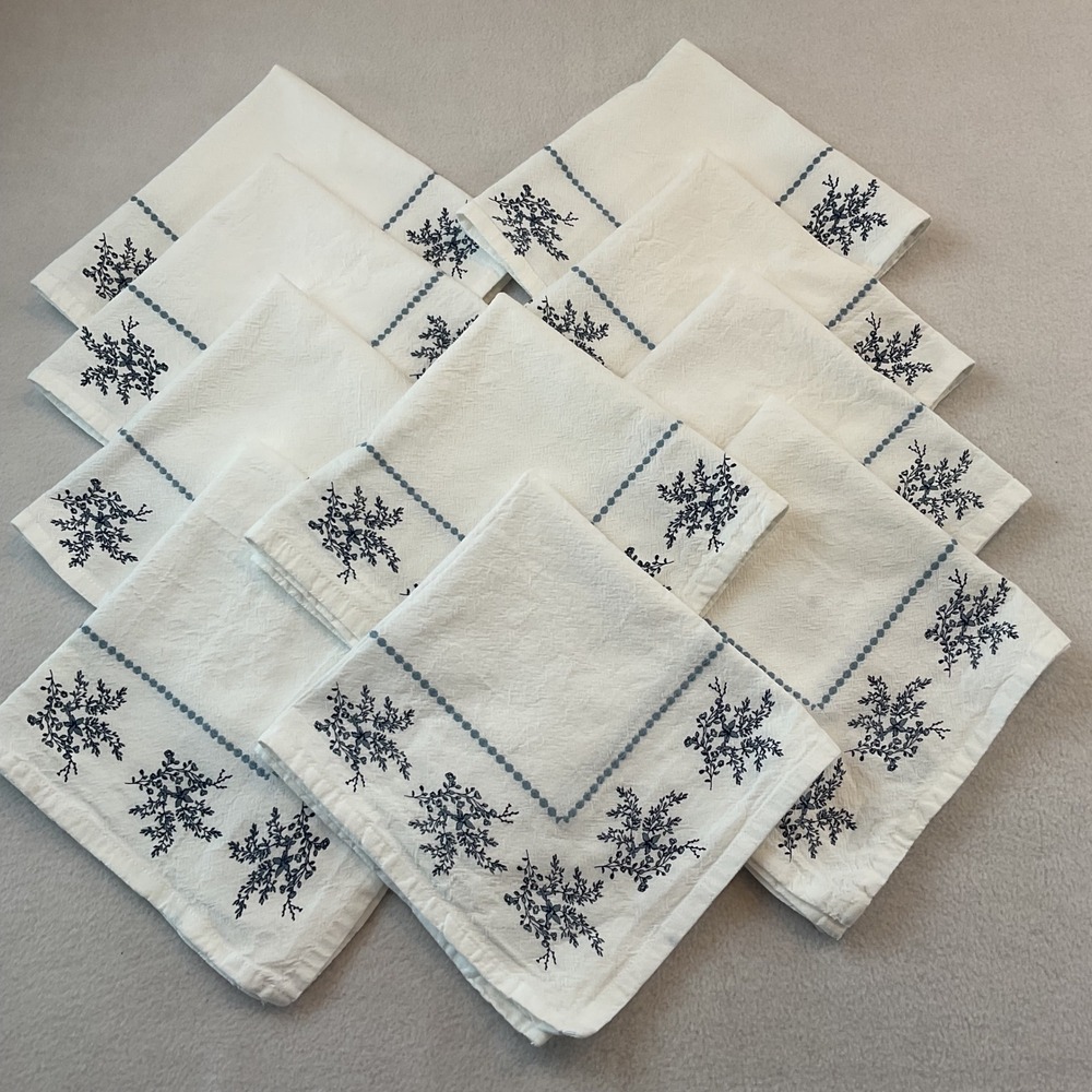 My Texas House Blue Floral White Cotton Napkins Set of 10 Square